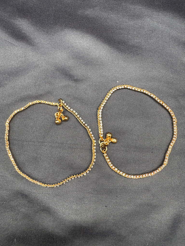 Gold with CZ stones set of 2 Anklets