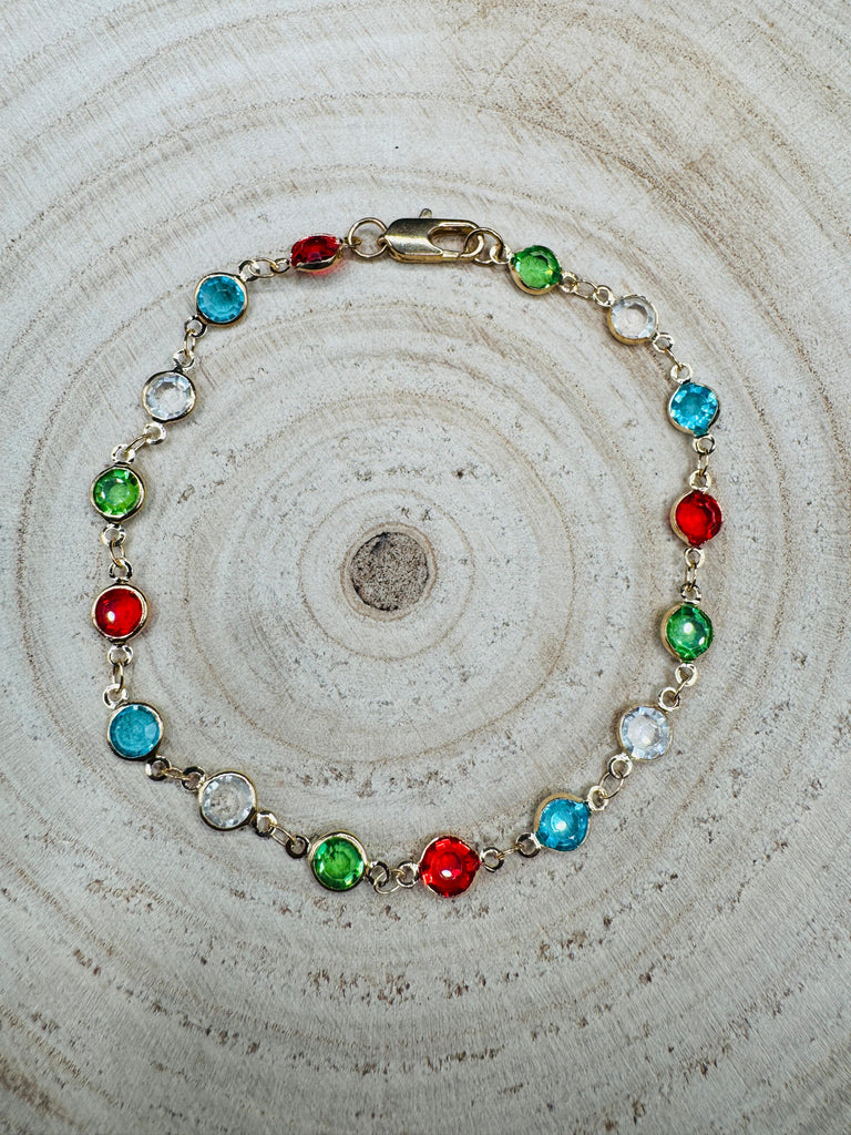 Silver multicolored stones single anklet