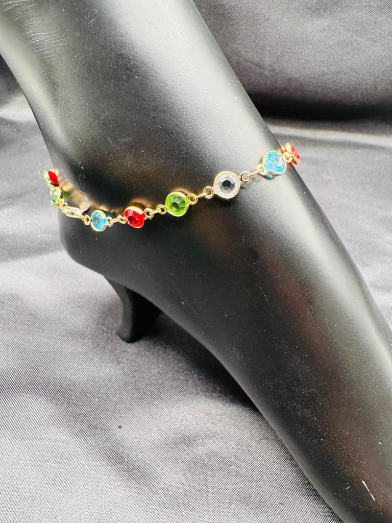 Silver multicolored stones single anklet