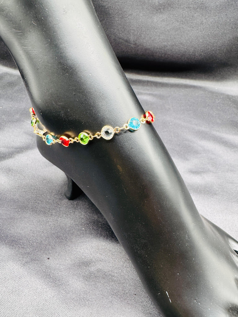 Silver multicolored stones single anklet