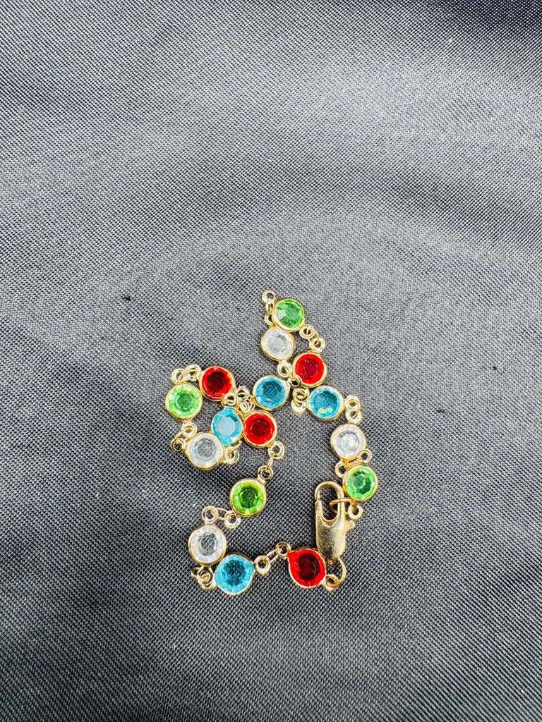 Silver multicolored stones single anklet