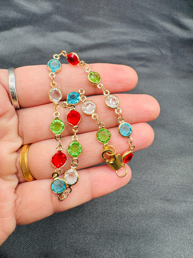 Silver multicolored stones single anklet