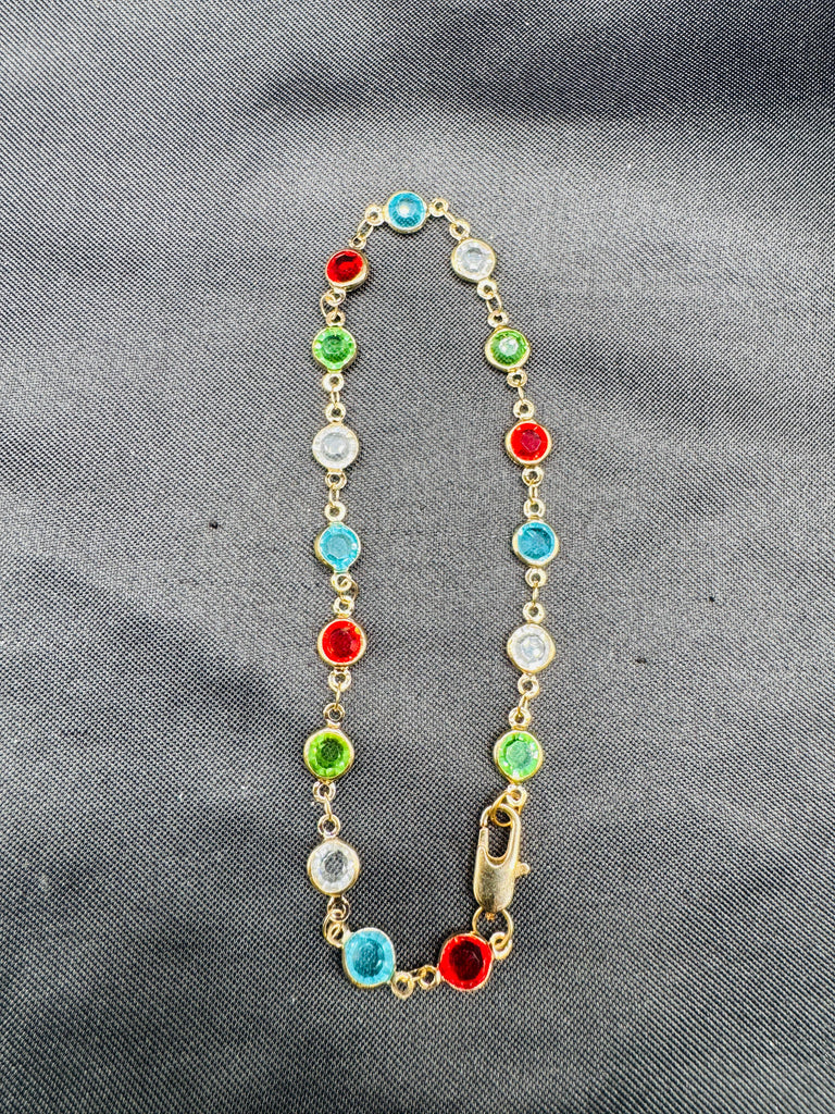 Silver multicolored stones single anklet