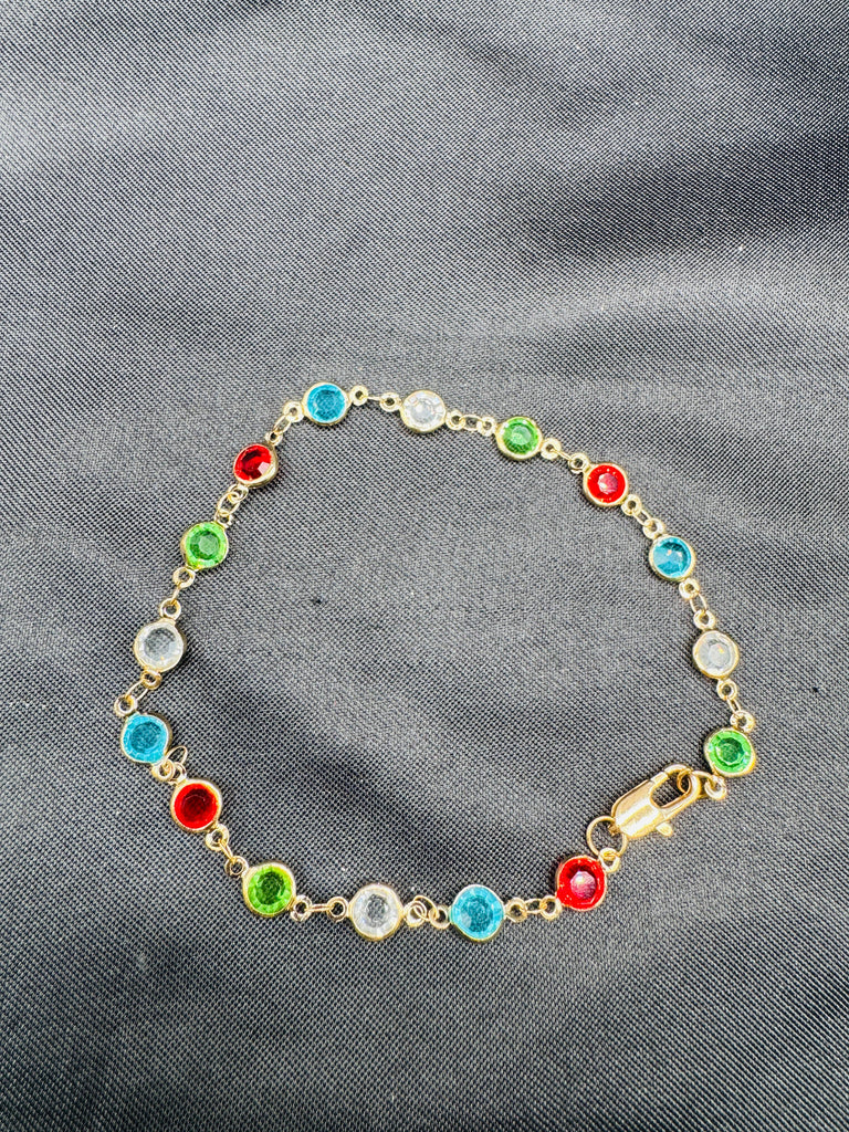 Silver multicolored stones single anklet