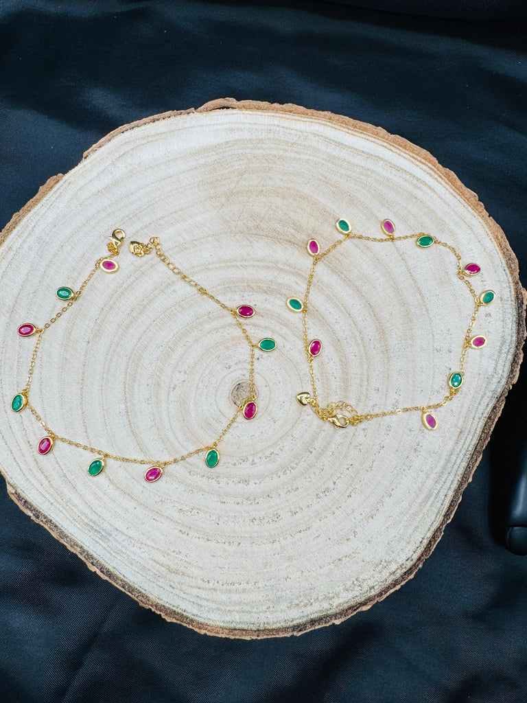 Emerald & Ruby stones gold anklets