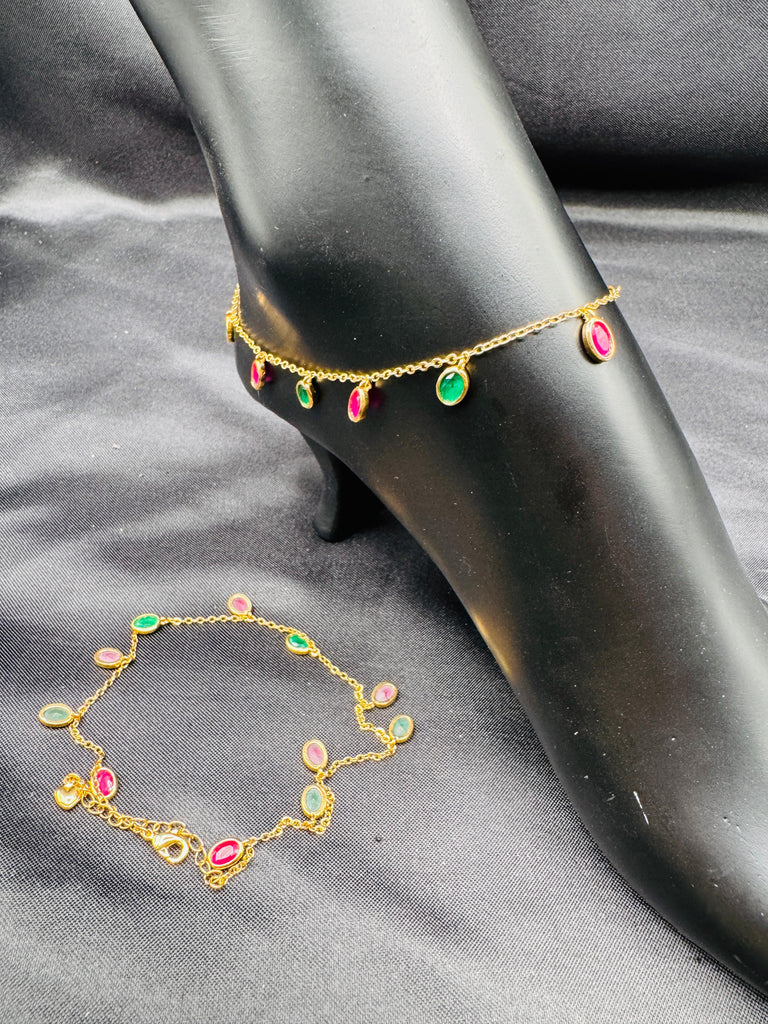 Emerald & Ruby stones gold anklets