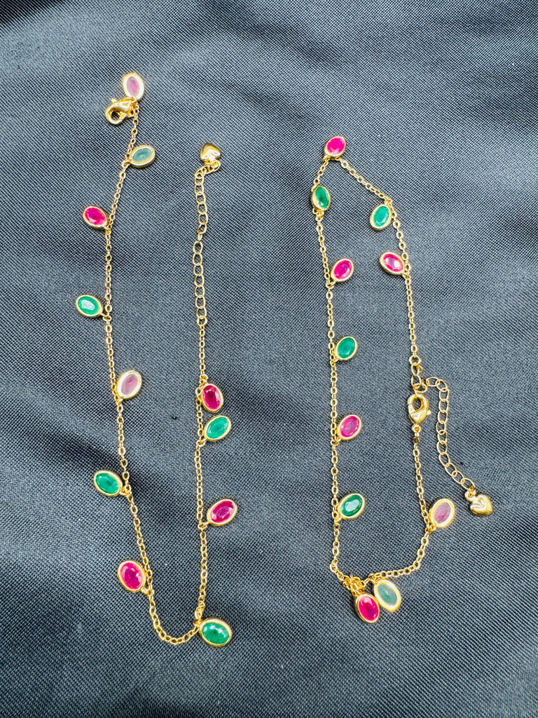 Emerald & Ruby stones gold anklets