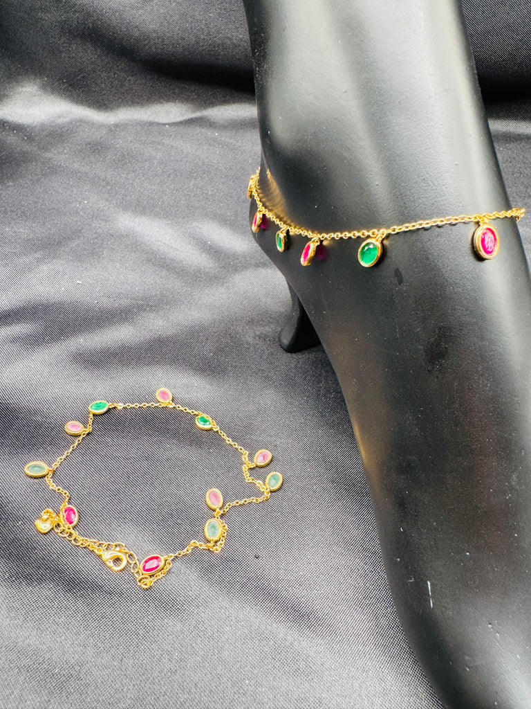 Emerald & Ruby stones gold anklets