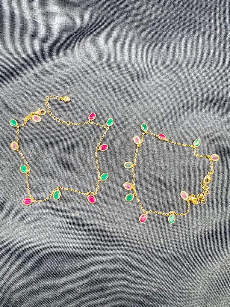Emerald & Ruby stones gold anklets