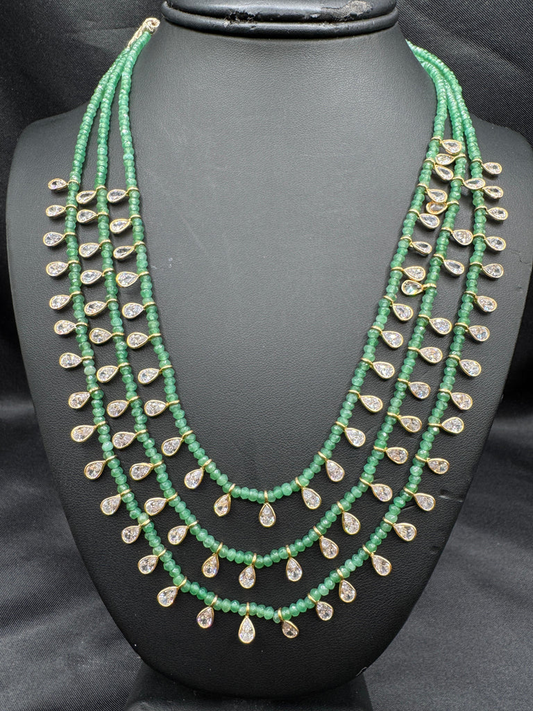 Emerald beads with CZ stones necklace