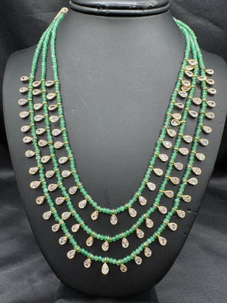 Emerald beads with CZ stones necklace