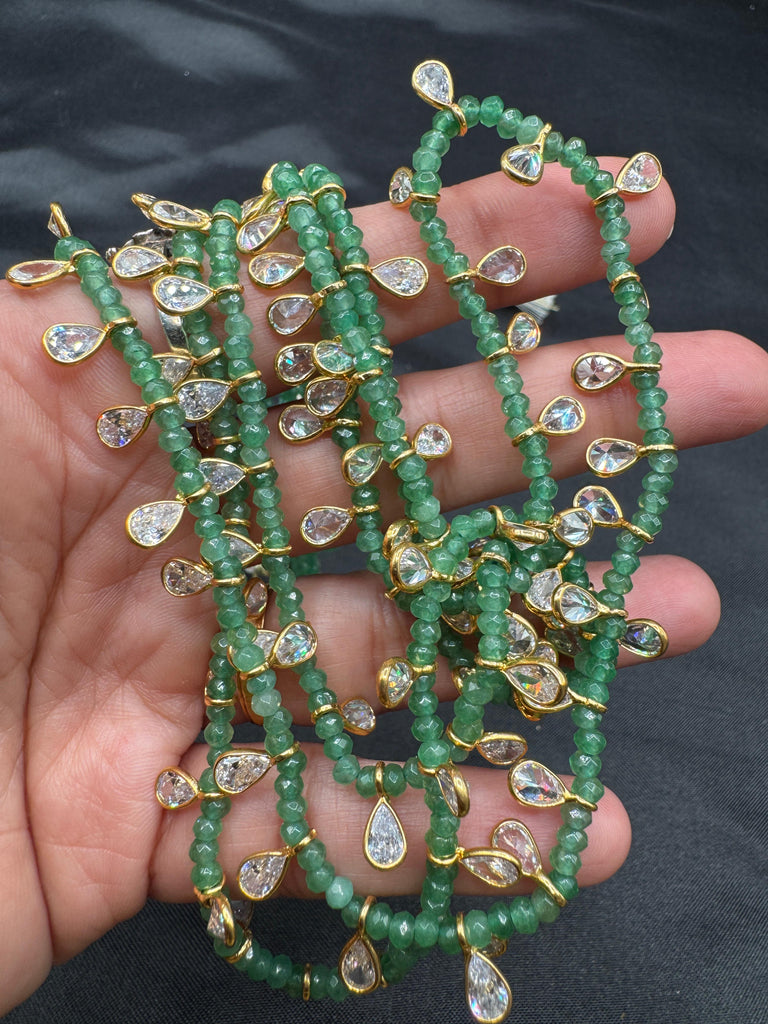Emerald beads with CZ stones necklace
