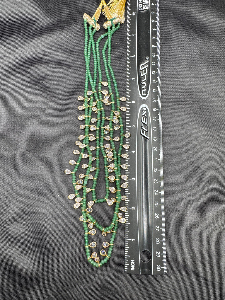 Emerald beads with CZ stones necklace