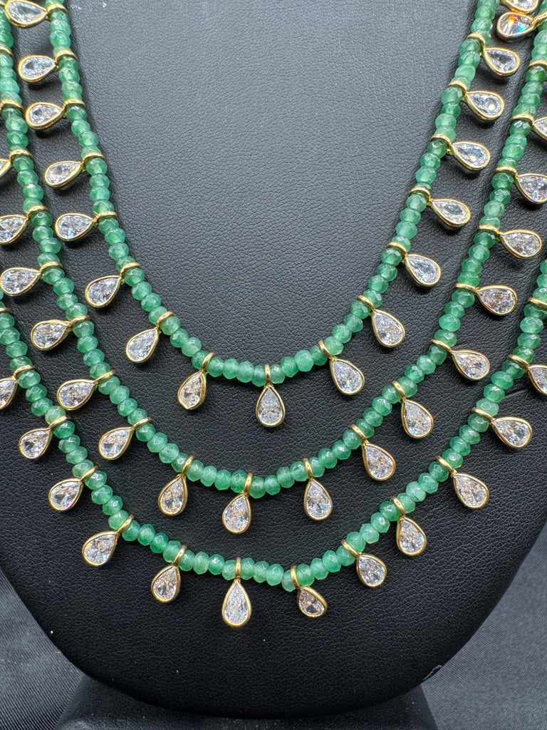 Emerald beads with CZ stones necklace