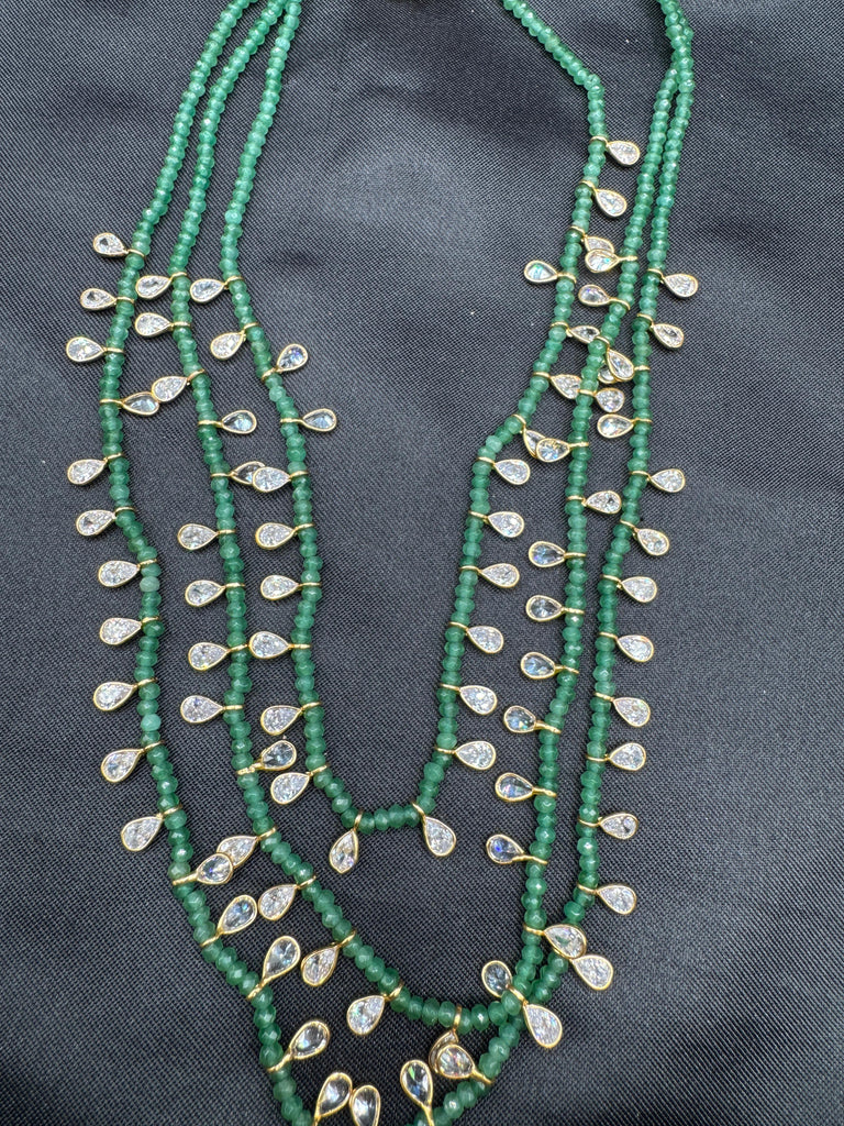 Emerald beads with CZ stones necklace