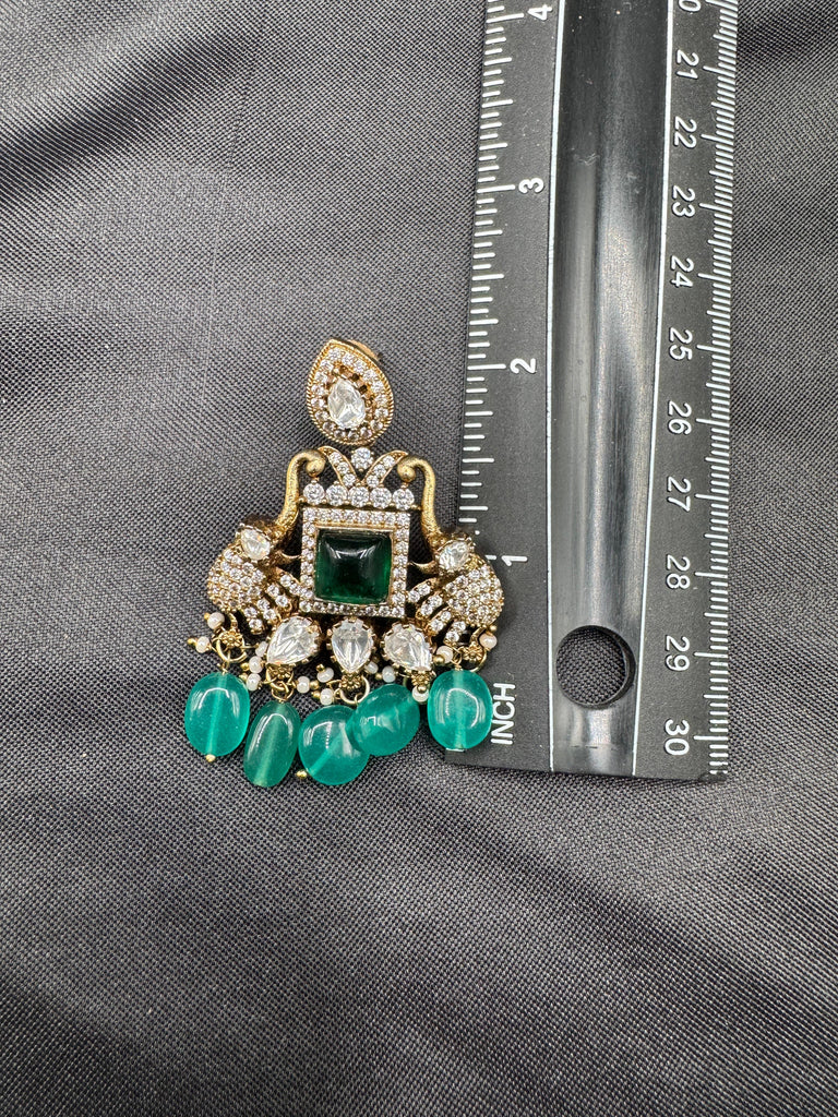Emerald strawberry beads with Mossanite stones grand pendant with matching jewelry