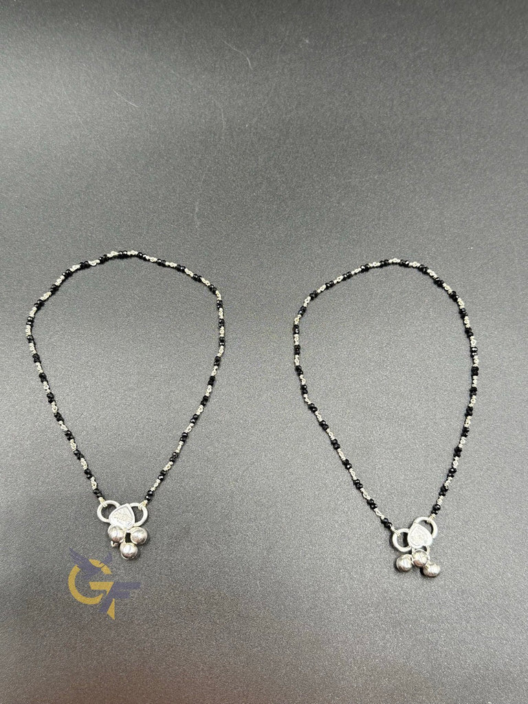 Pure Silver black diamond beads anklets