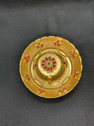 Cute leaf design multicolor stones kumkum and turmeric box - Globus Fashions