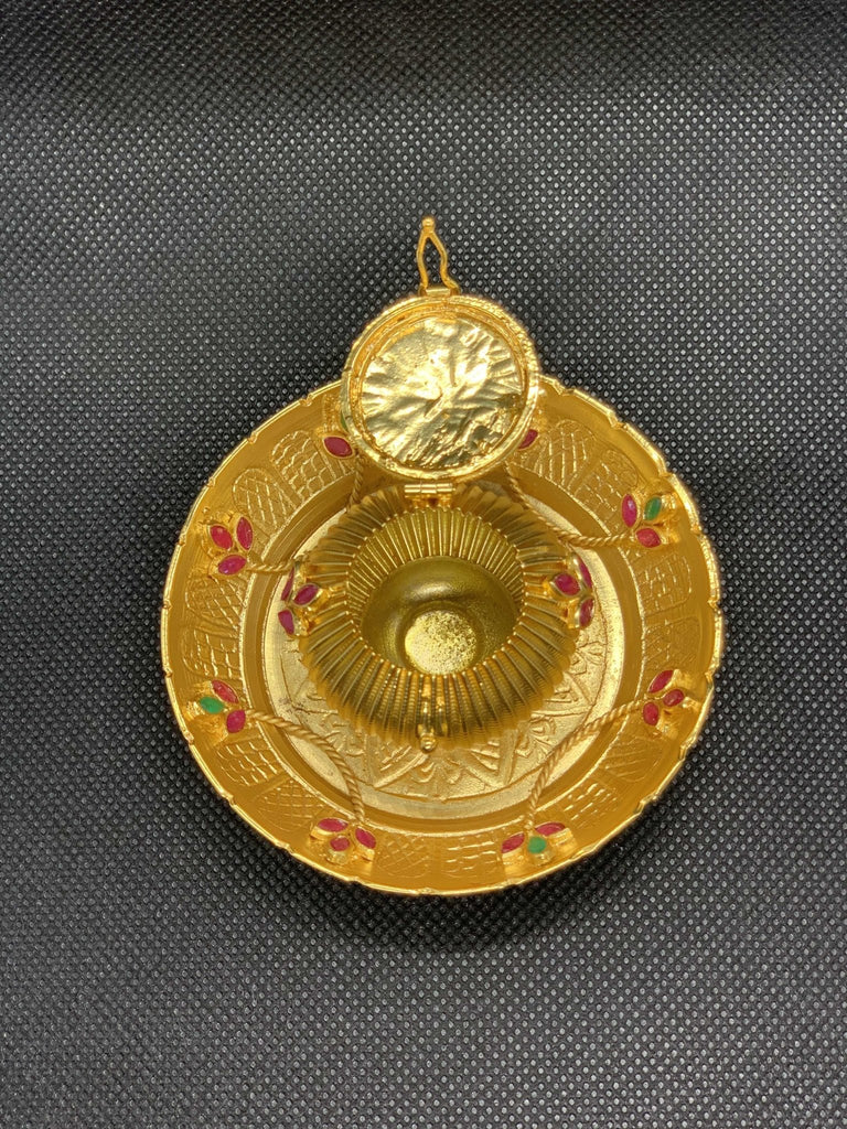 Cute leaf design multicolor stones kumkum and turmeric box - Globus Fashions