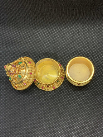 Double stack multicolor stones kumkum and turmeric box - Globus Fashions