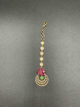 Flower design multicolor stones long Tikka - Globus Fashions