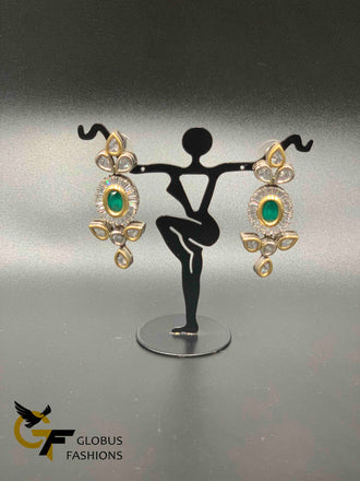 Cz stones with emerald stones German silver earrings