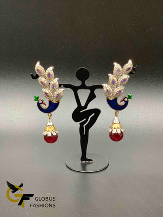 Elegant Peacock design multicolor stones oxidize earrings