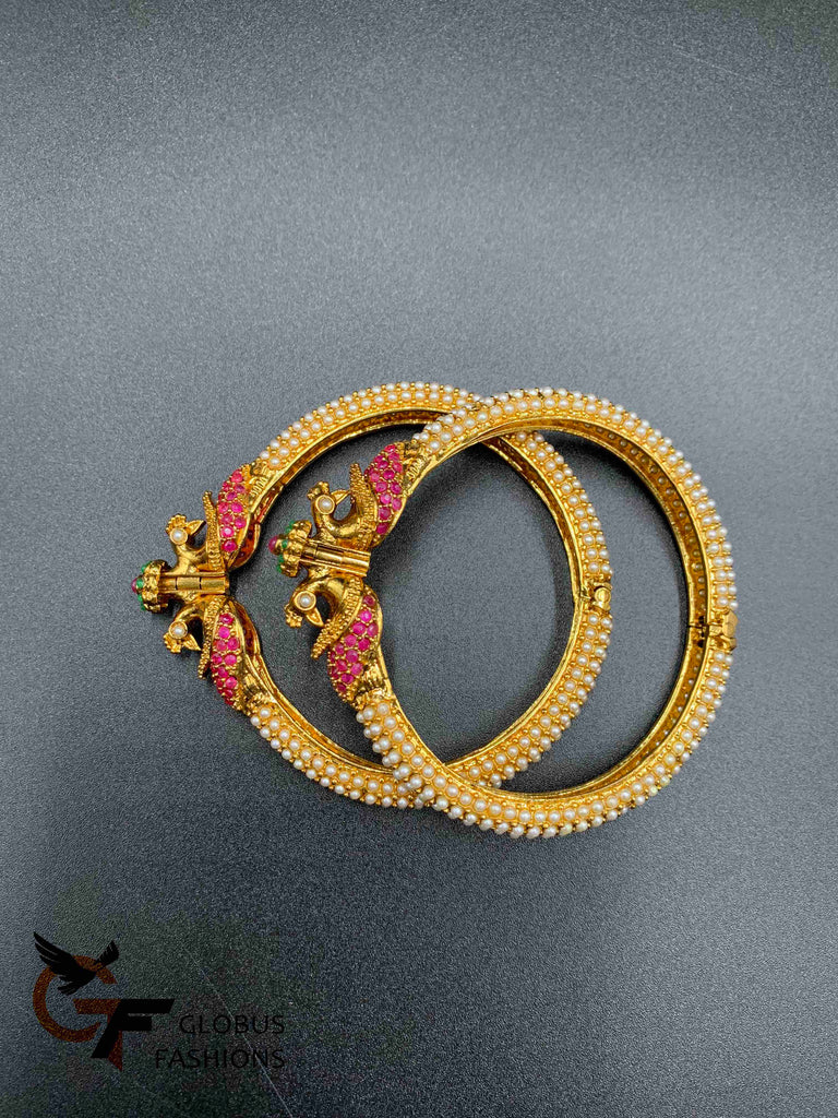 Peacock design Multicolor Stones with Pearls elegant Bangles