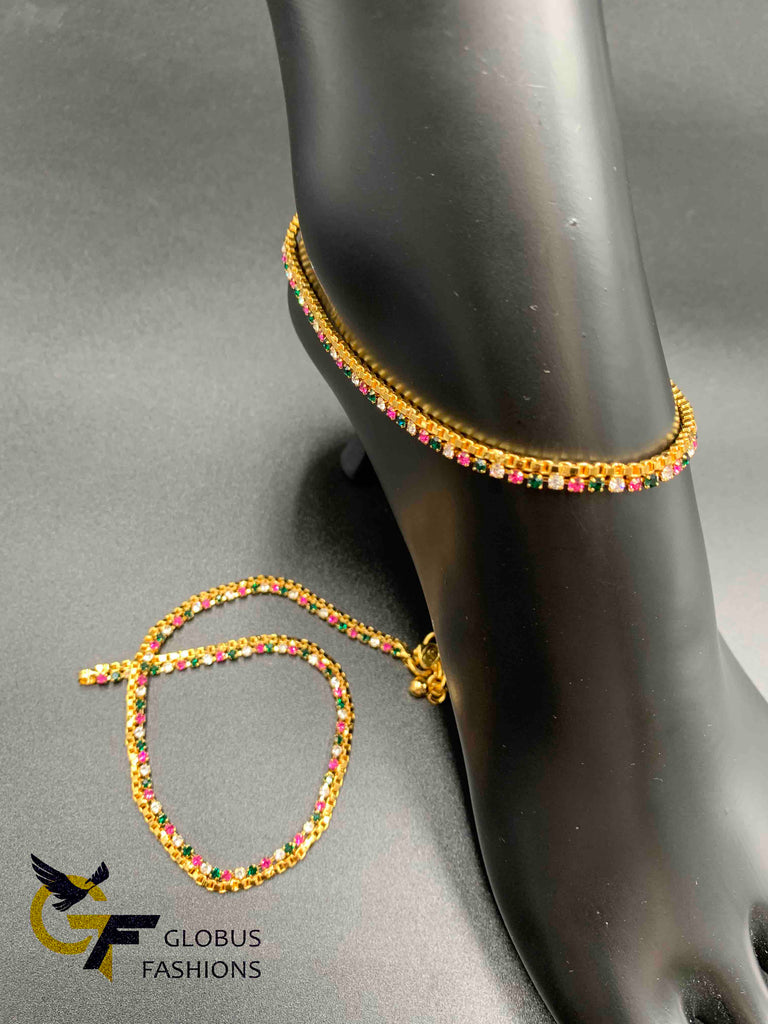 Multicolor Stones gold anklets