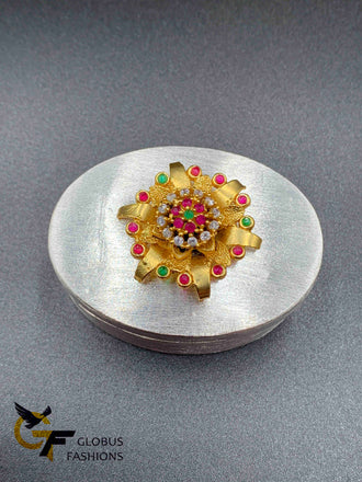 Silver box with Multicolore stones flower Kumkum box