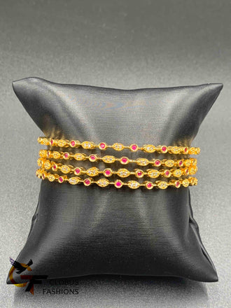 Cz stones and ruby stones simple design set of four bangles