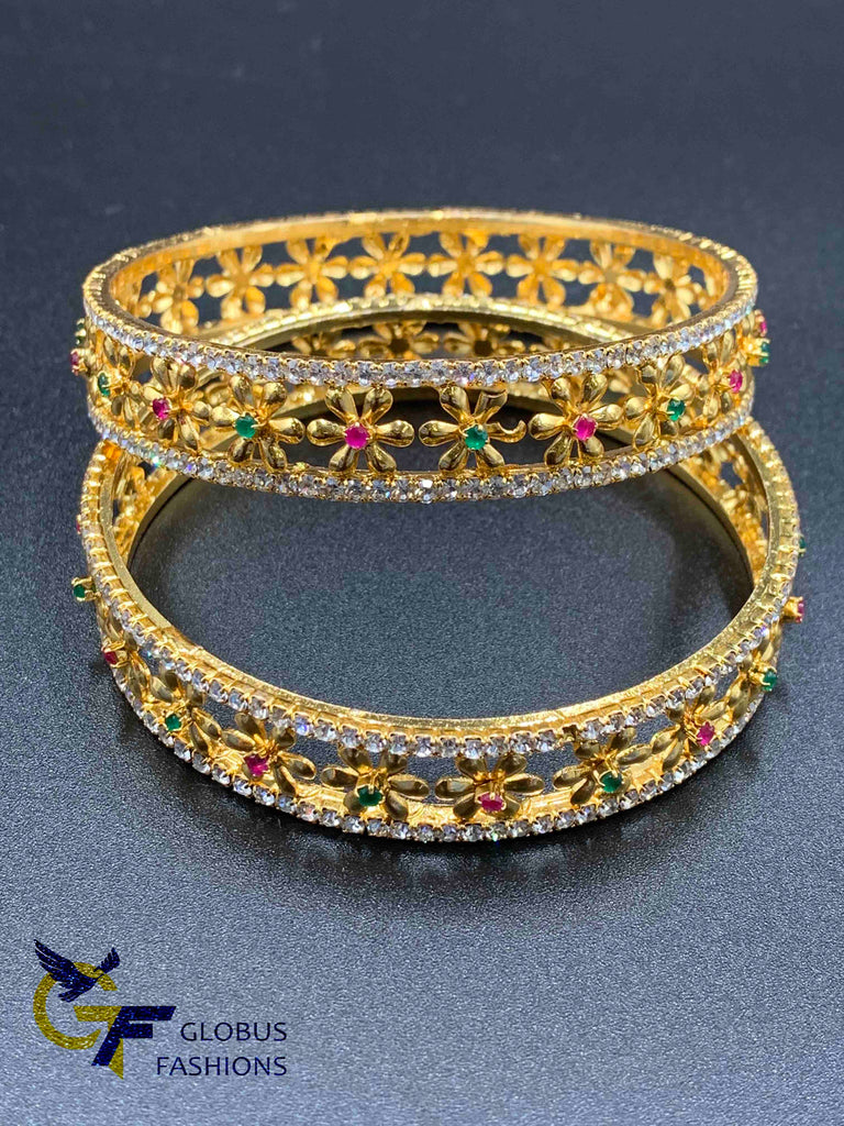 Traditional look multicolor stones flower design bangles