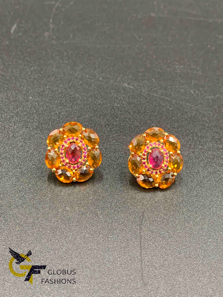 Different color stones round earrings