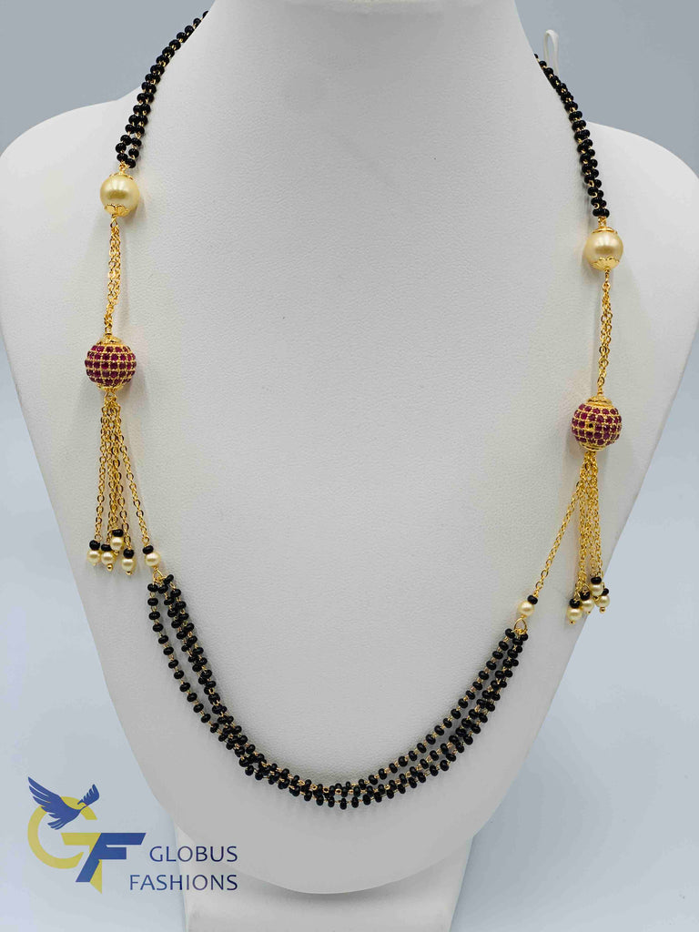 Black beads chain with stones balls and pearls