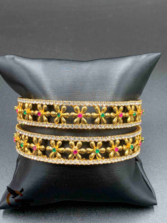 Traditional look multicolor stones flower design bangles