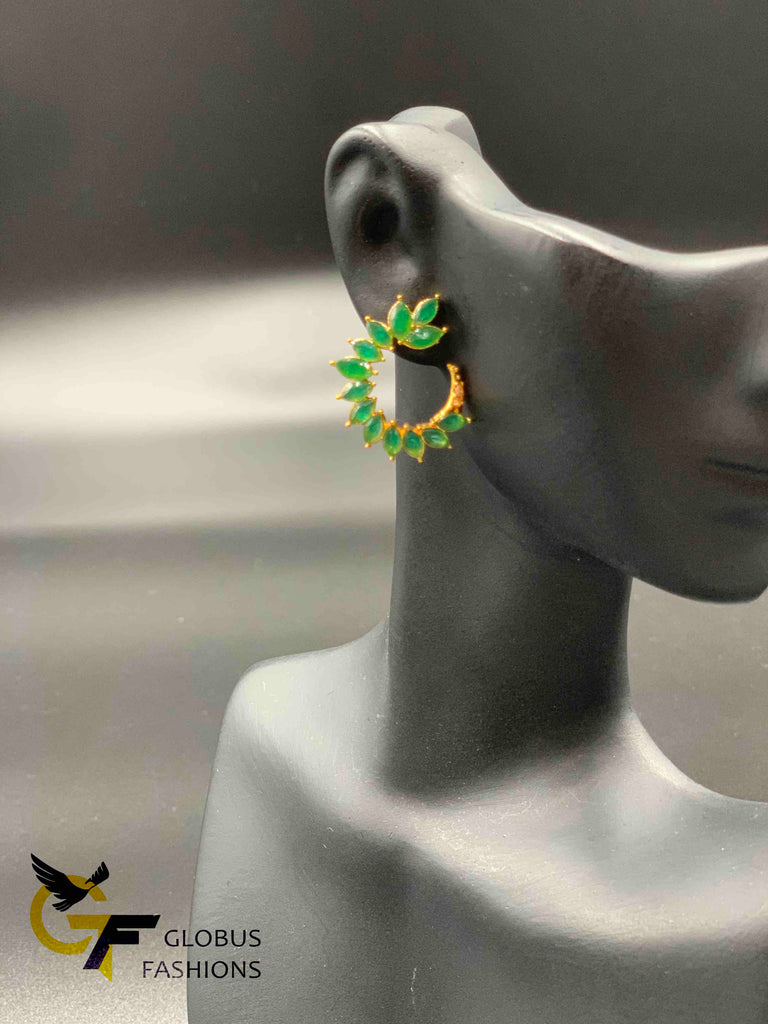 Cute traditional ruby , emerald and rose gold stones half circle earrings