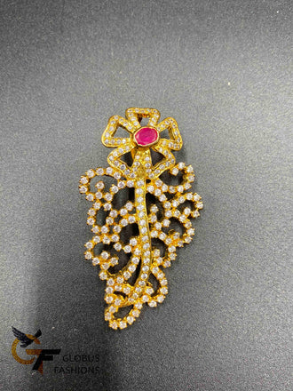 Cz stones and ruby stones flower with leaf design pendant set