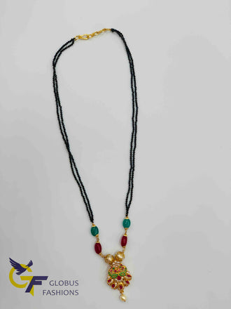 Beautiful multicolor stones peacock design with black diamond beads chain