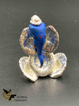 Blue enamel Paint with silver contemporary ganesh idol