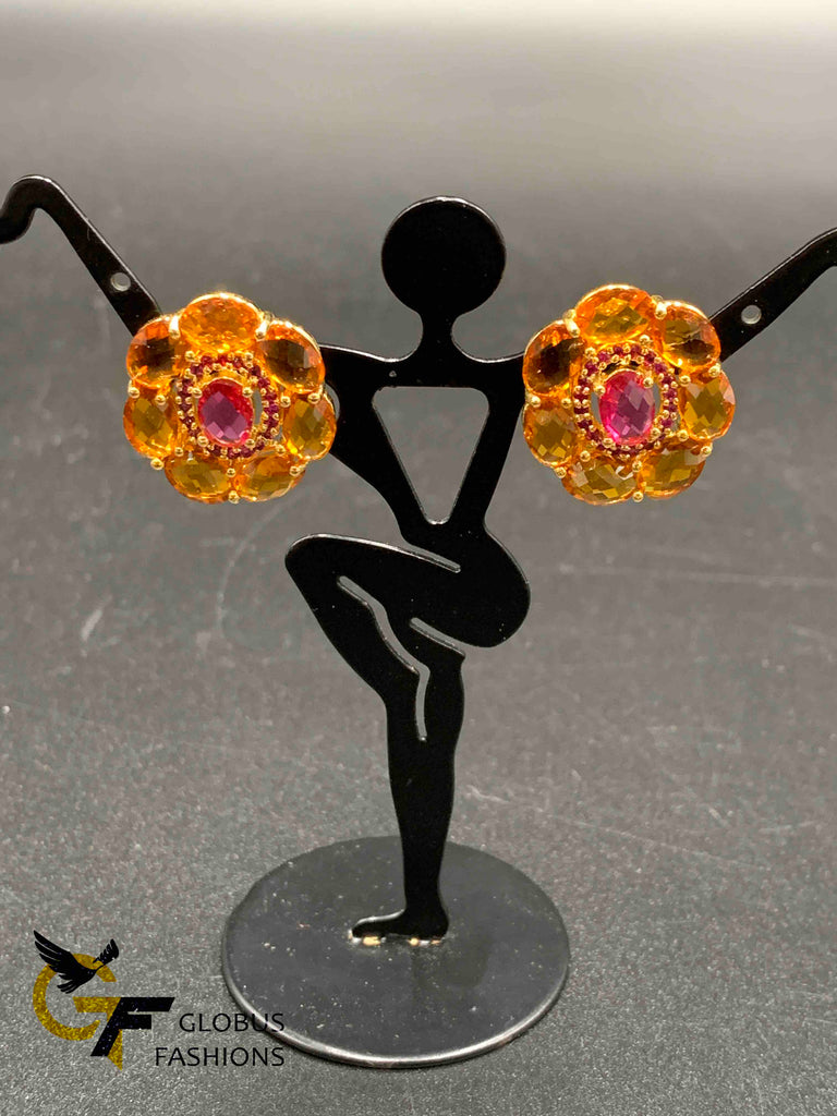 Different color stones round earrings