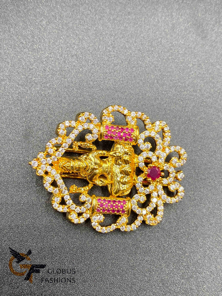 Traditional look Lakshmi print with cz stones and ruby stones hair clip