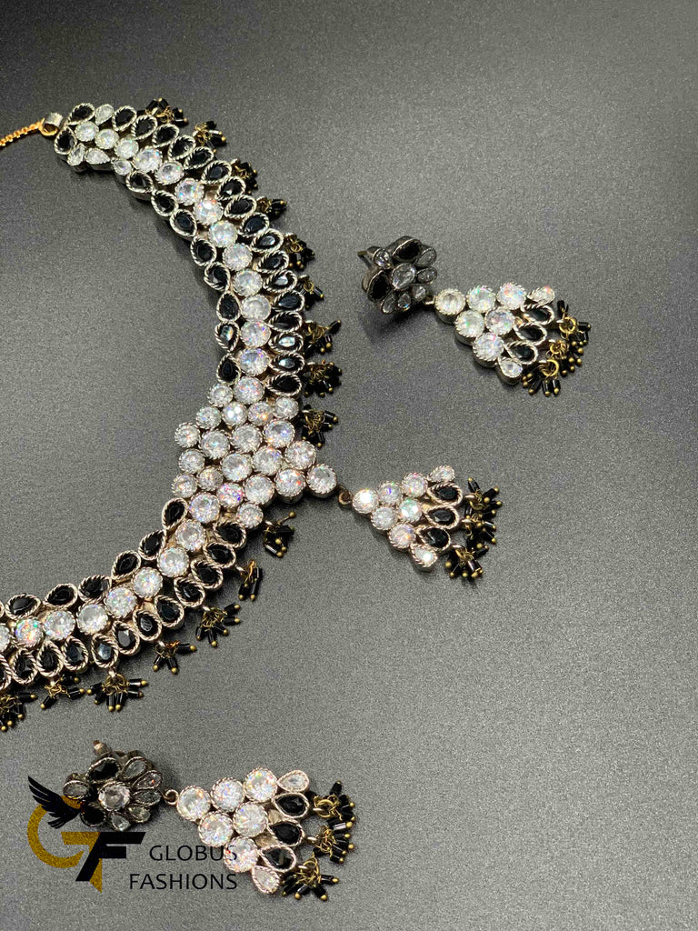 Black color stones and cz stones Victorian jewelry necklace set