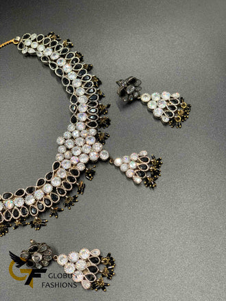 Black color stones and cz stones Victorian jewelry necklace set