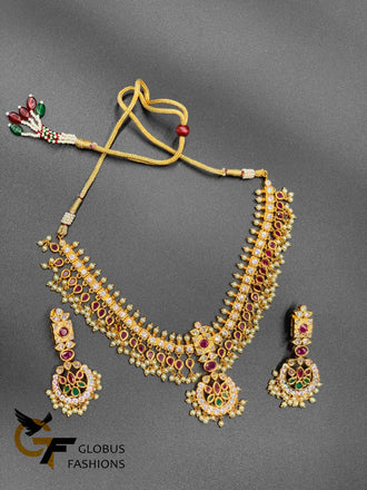 Traditional look multicolor stones with pearls necklace set