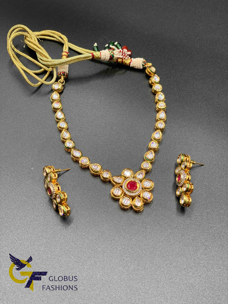 Flower stones Kundan stones with ruby stones necklace set