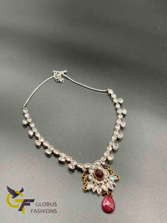 Cz stones with ruby stone simple necklace