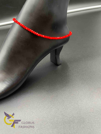 Bright coral color crystal beads with single anklet
