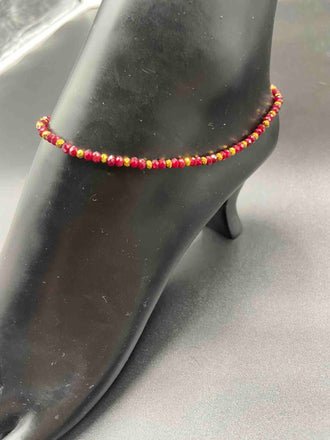 Maroon with gold beads single anklet