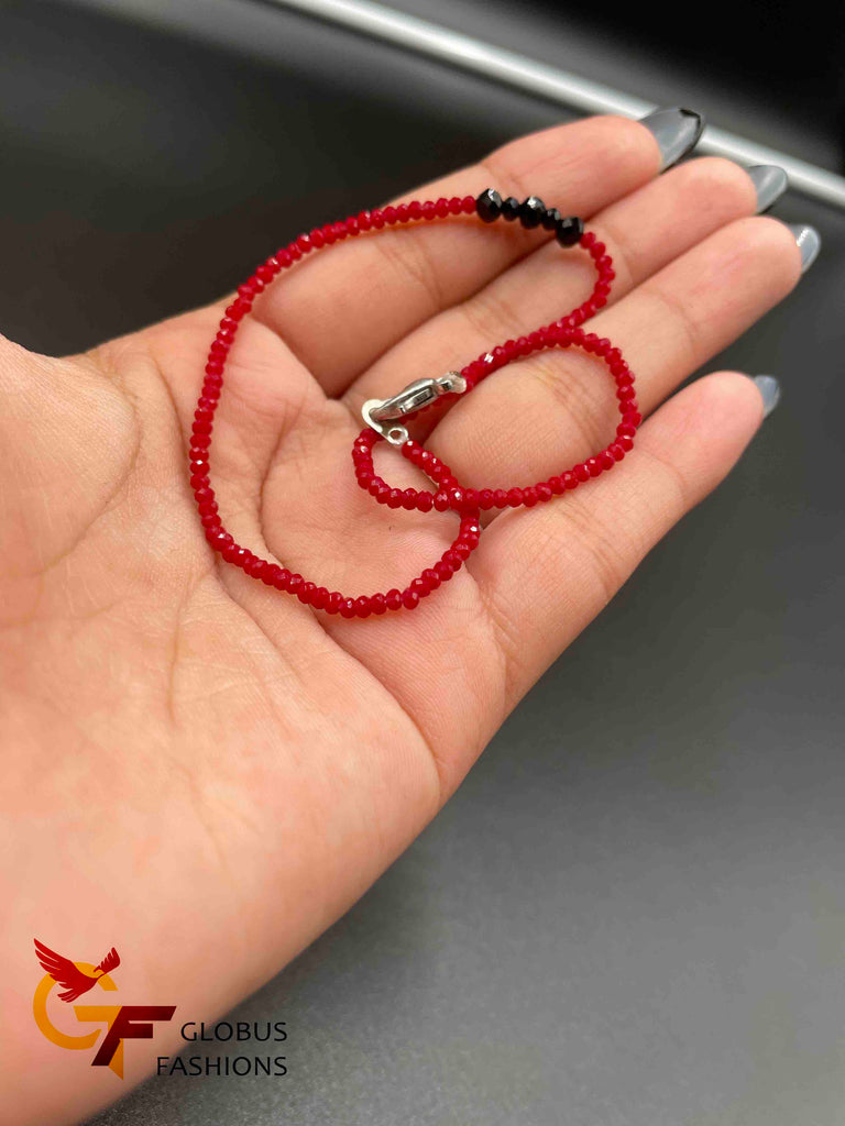Red & Black combination beads single anklet
