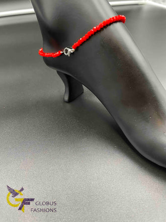 Bright coral color crystal beads with single anklet